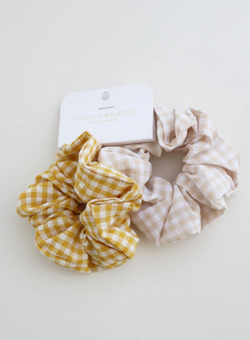 Gingham Scrunchie 2 Pack Set - Butter
