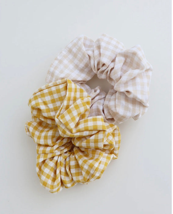 Gingham Scrunchie 2 Pack Set - Butter