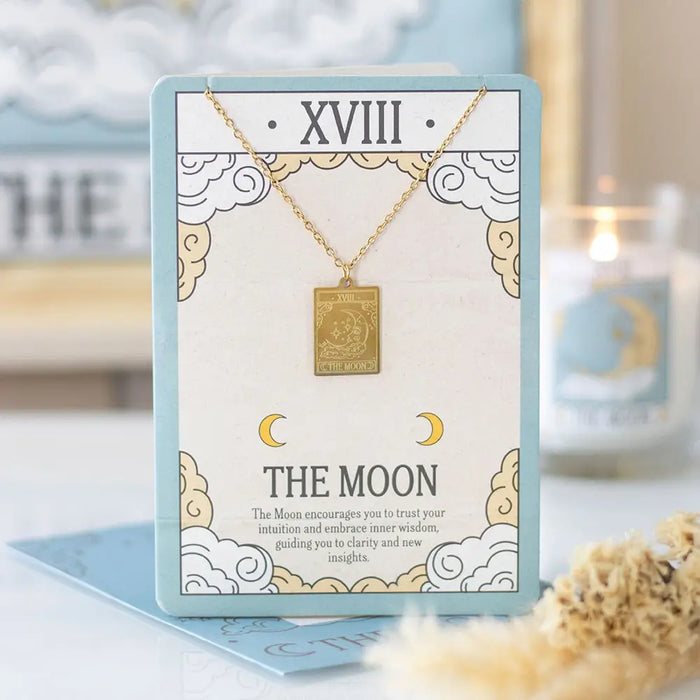 The Moon Vintage Tarot Necklace with Greeting Card
