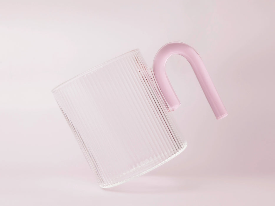 Archer Ribbed Glass Cup - Clear/Taffy Pink