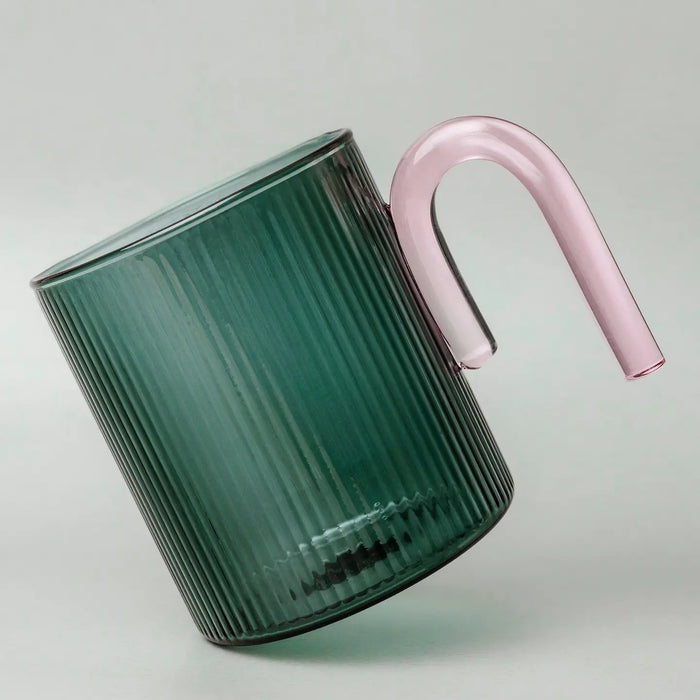 Archer Ribbed Glass Cup - Bottle Green/Taffy Pink
