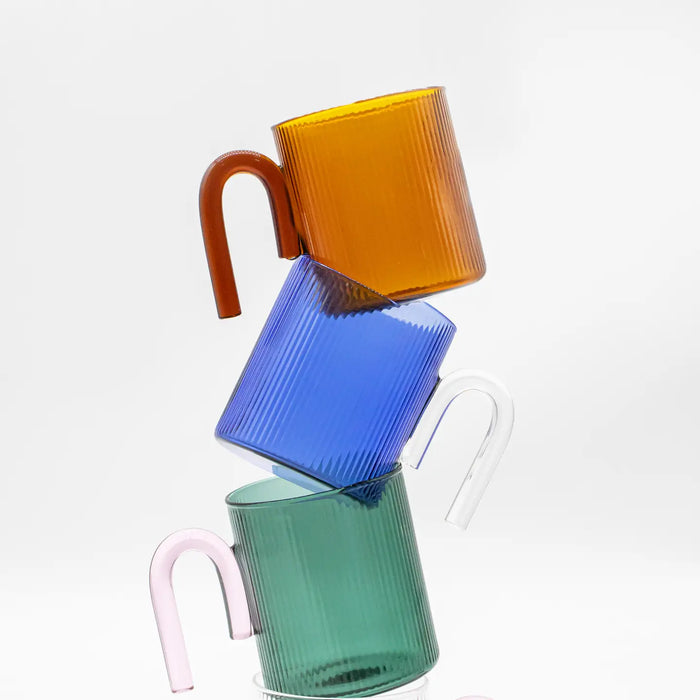 Archer Ribbed Glass Cup - Clear/Taffy Pink