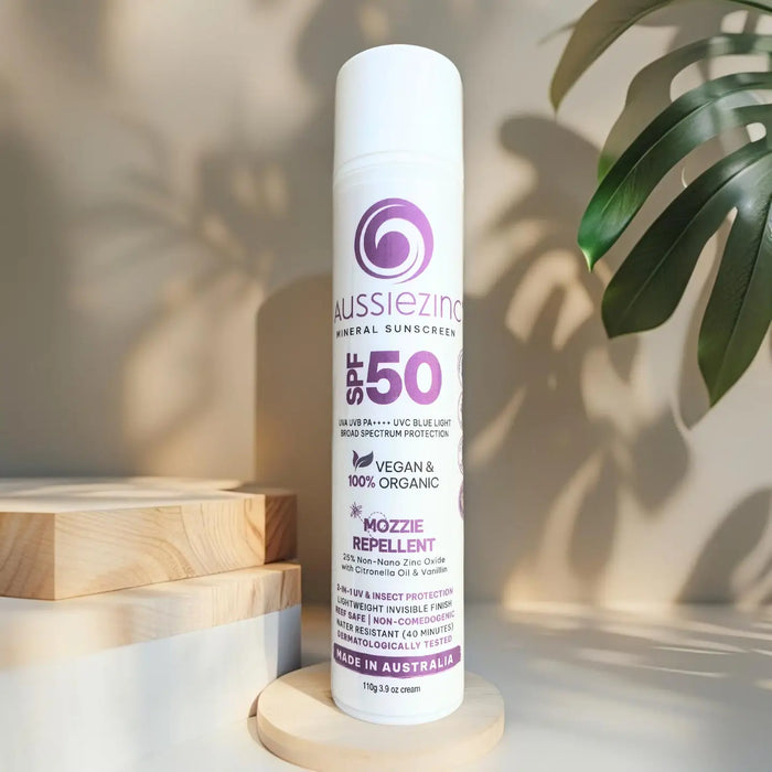 2in1 Mozzie Repellent SPF 50+ Organic Mineral Zinc Sunscreen