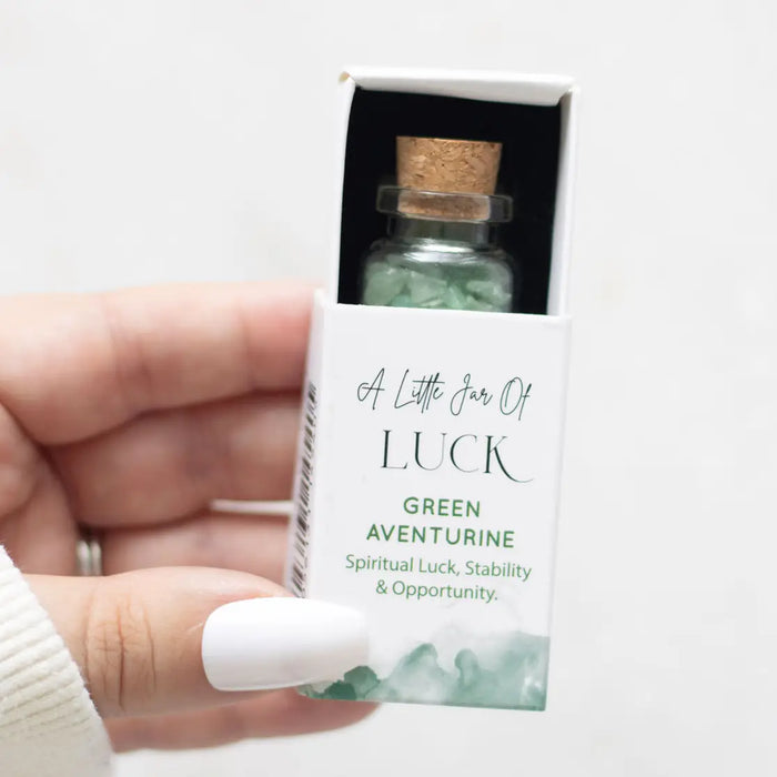 Jar of Luck Aventurine Crystals in a Matchbox