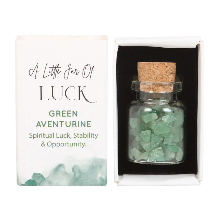Jar of Luck Aventurine Crystals in a Matchbox
